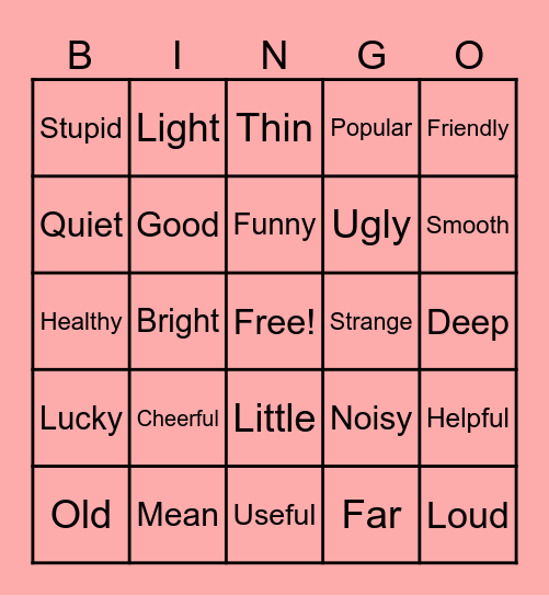 Adjectives BINGO Card