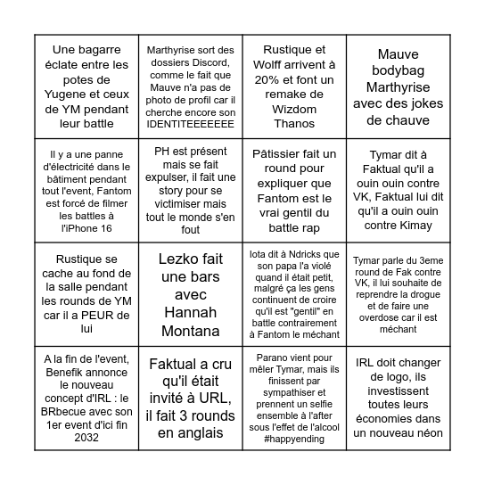IRL 12 Bingo Card