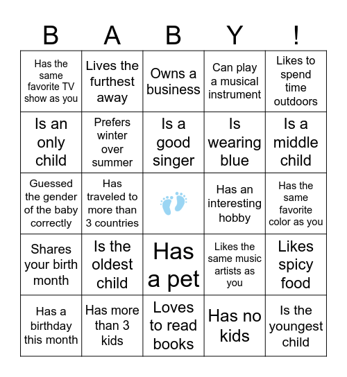Baby Shower Bingo: Find the Guest Bingo Card
