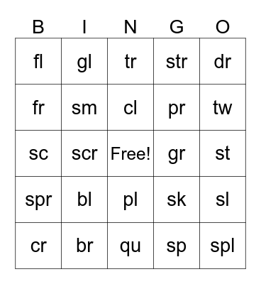Beginning Blend Bingo Card