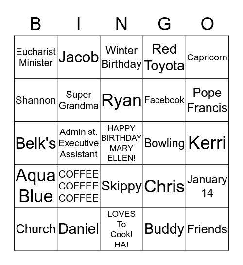 Mary Ellen's Birthday Bingo Card