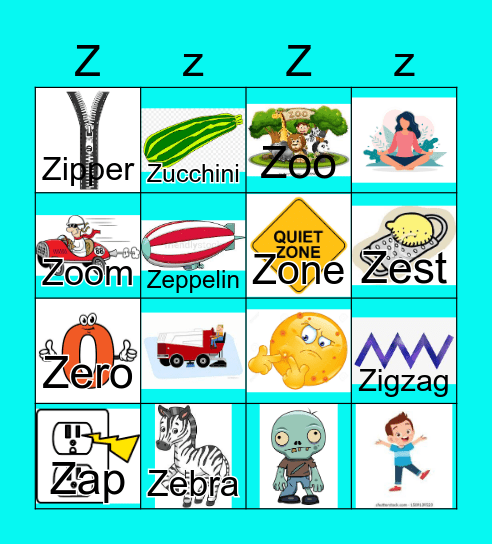 Letter Z Bingo Card