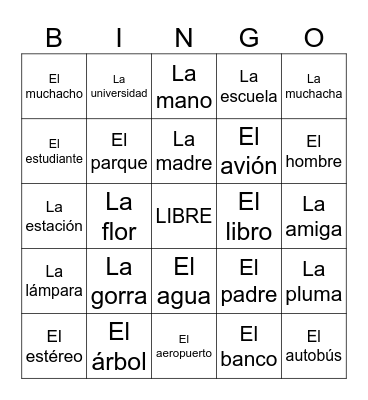 El español y el inglés Bingo Card
