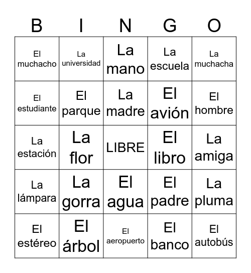 El español y el inglés Bingo Card