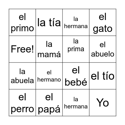 La Familia Bingo Card
