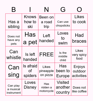 Icebreaker Bingo Card