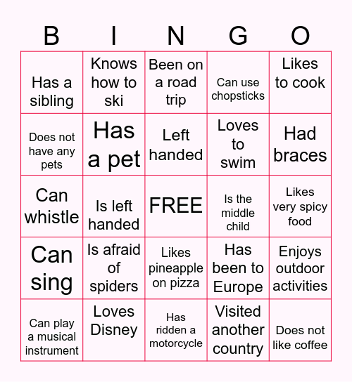 Icebreaker Bingo Card