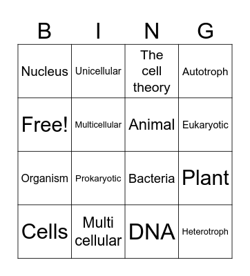 Characteristics of Organisms Bingo Card