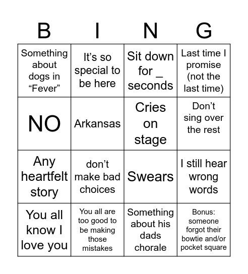 What Skoog says/does at ACDA Bingo Card
