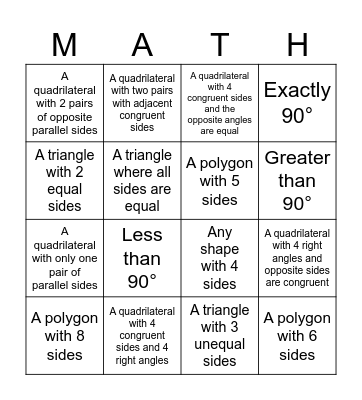Basic Geometry Bingo Card