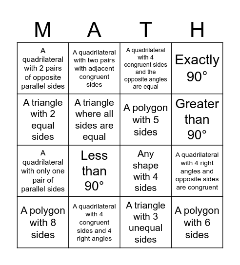 Basic Geometry Bingo Card