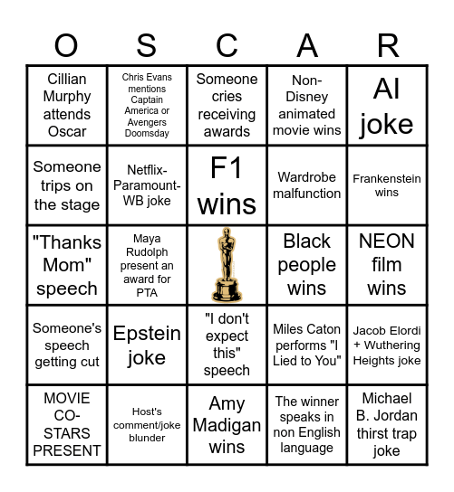 CoC x Oscars 2026 Bingo! Bingo Card