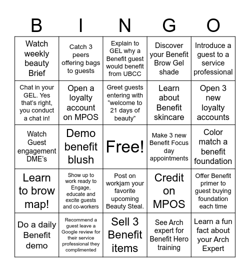 21 Days of Beauty Bingo Benefit Edition Bingo Card