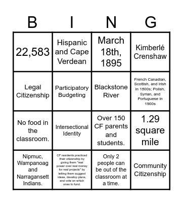 P5: Civics Review Bingo Card