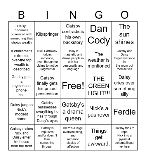 GATSBY CHAPTER 5 Bingo Card