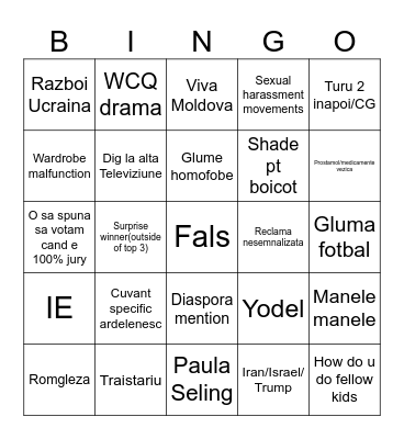 TVR Eurovision Bingo Card