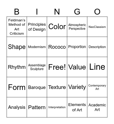 Art 3 Bingo Card