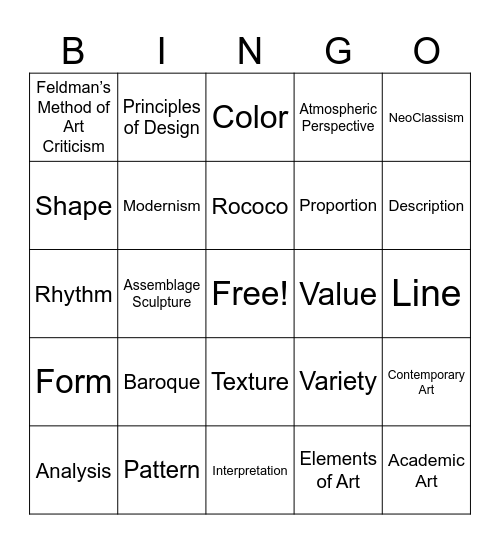 Art 3 Bingo Card