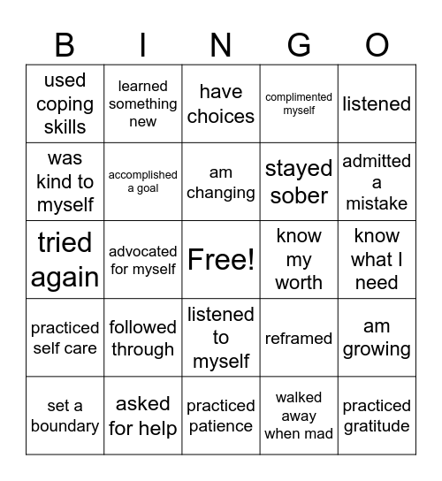 Today, I... Bingo Card
