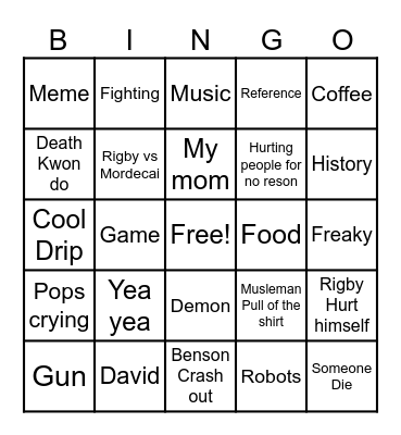 Regular show Bingo Card