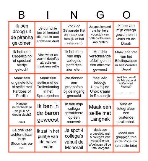Efteling Bingo Card