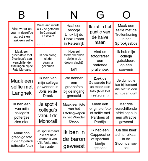 Efteling Bingo Card