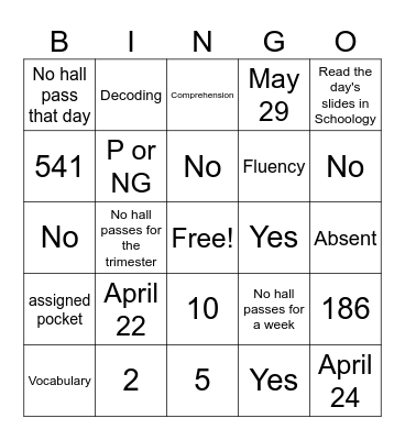 Syllabus Bingo Card