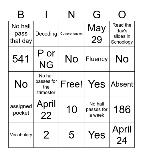 Syllabus Bingo Card