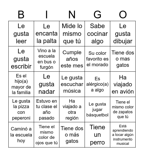 Bingo de los amigos Bingo Card