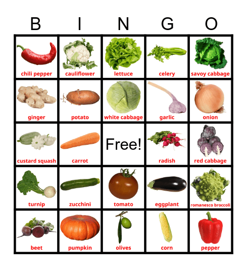 VEGETABLES Bingo Card