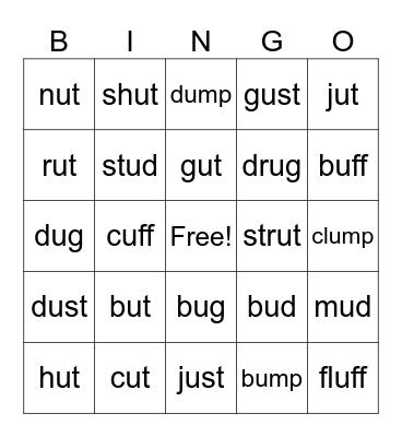 ut word family Bingo Card