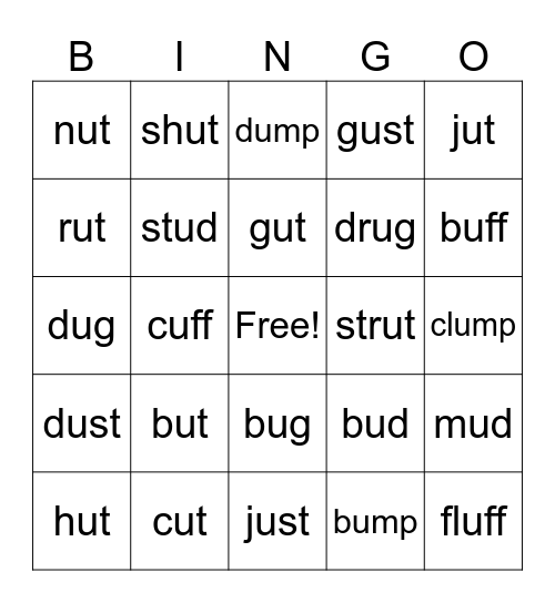 ut word family Bingo Card