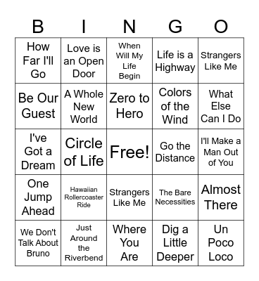 Disney Bingo Card