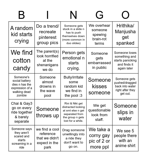 Funworld Trip Bingo Card