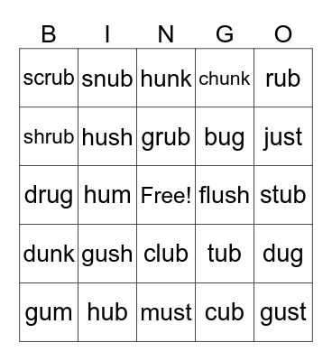 ub word family Bingo Card