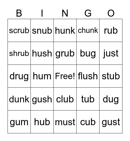 ub word family Bingo Card