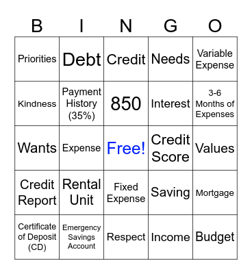 Money Smart Bingo Card