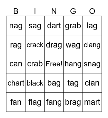 ag word family Bingo Card