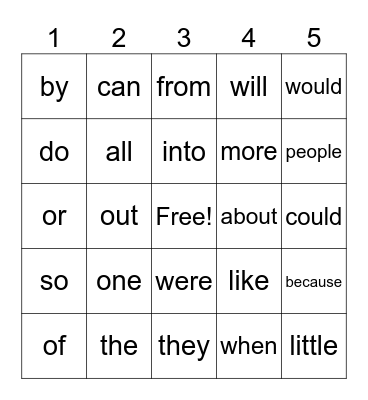 Word Bingo 2 Bingo Card