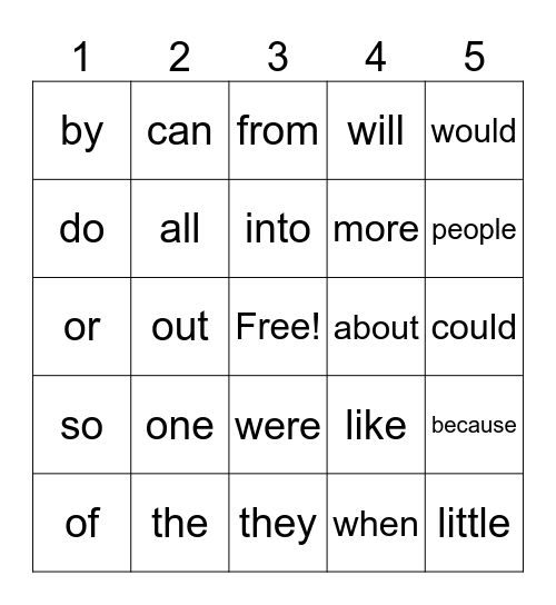 Word Bingo 2 Bingo Card