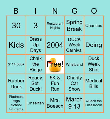 DUCK WEEK Bingo Card