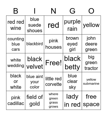 Songs about Color Bingo Card