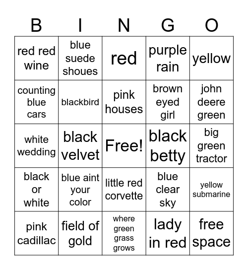 Songs about Color Bingo Card