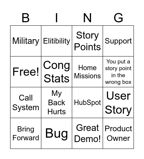 Team Demo & Sprint Review Bingo Card