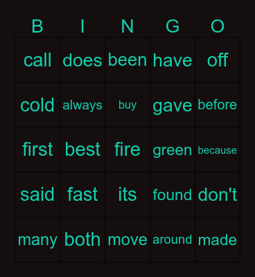 Sight Words Second Bingo Card