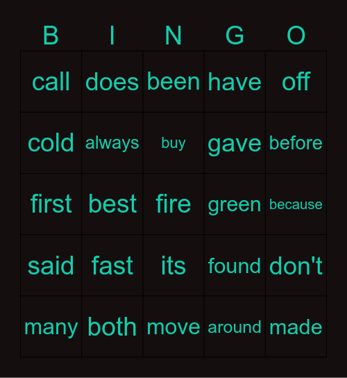 Sight Words Second Bingo Card