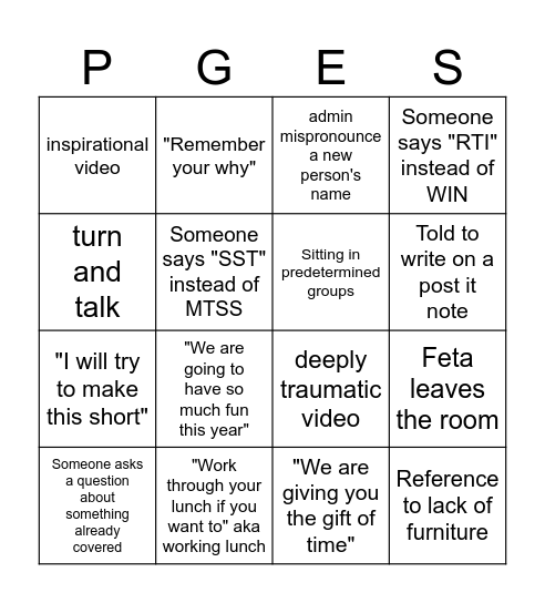 DP Bingo Card