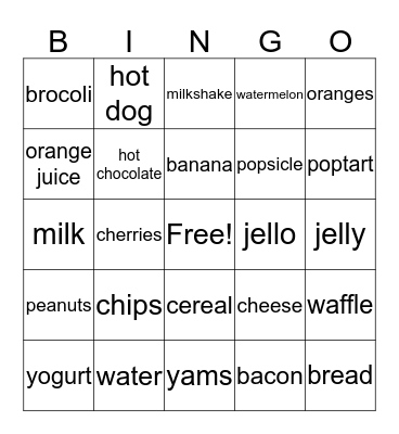 Food Bingo Card