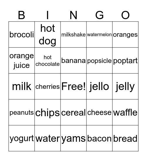 Food Bingo Card