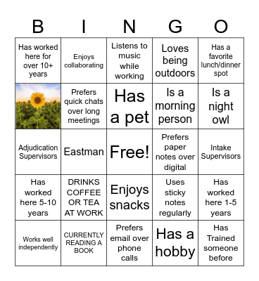 Connection Bingo Card